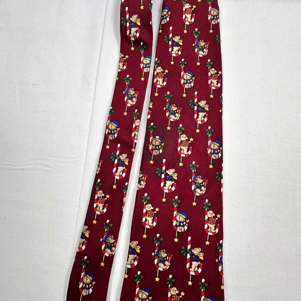 Christmas Tie Necktie Holiday Teddy Bear Candy‎ Cane Silk by Croft and Barrow